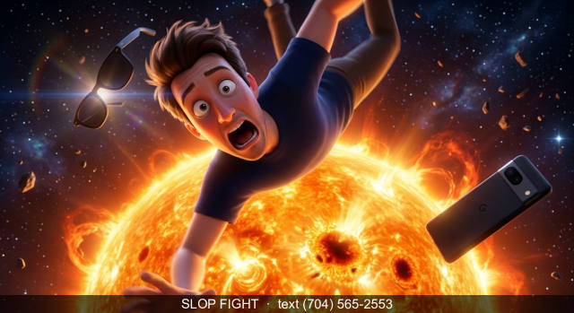 Finisher frame: launched into the sun, animated film style